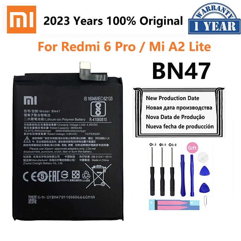 

100% Orginal Xiao mi BN47 4000mAh Battery For Xiaomi Redmi 6 Pro / Mi A2 Lite High Quality Phone Replacement Batteries