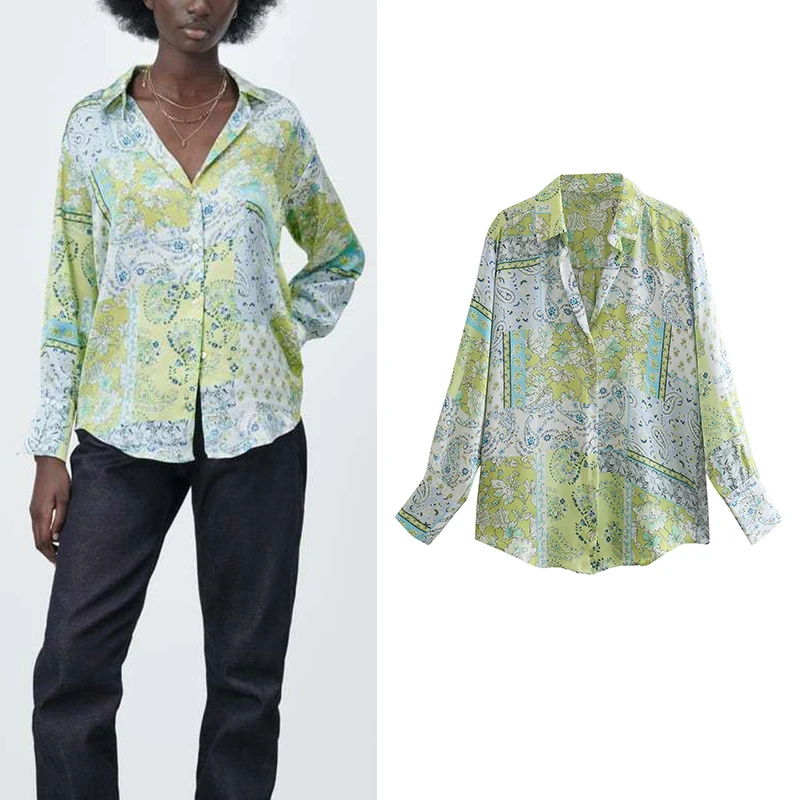 Spring 2022 Women Print Satin Shirt Turn Down Collar Long Sleeve Blouses Chic Female Casual Tops Camisas Mujer
Spring 2022 Women Print Satin Shirt Turn Down Collar Long Sleeve Blouses Chic Female Casual Tops Camisas Mujer