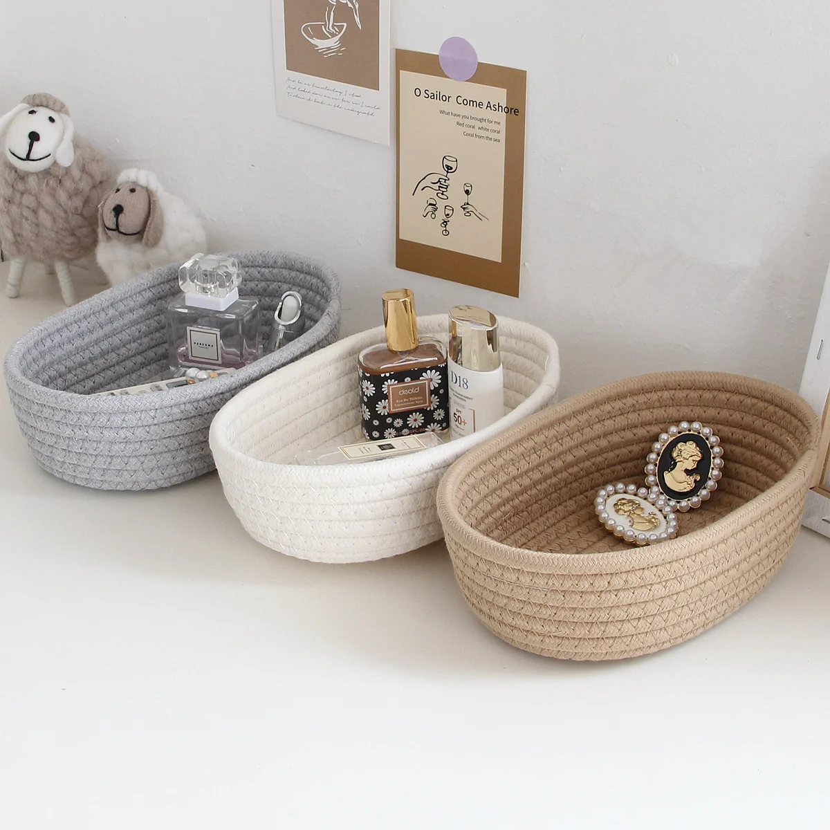 

Cotton Rope Woven Storage Basket Nordic Hand Woven Organize Box Desktop Sundries Organize Basket Jewelry Cosmetics Snack Storage