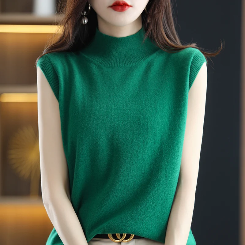 Spring Summer New 100% Wool Half Turtleneck Knit Short-sleeved Women's Loose Sleeveless Sweater Pullover Vest Bottoming T-shirt
Spring Summer New 100% Wool Half Turtleneck Knit Short-sleeved Women's Loose Sleeveless Sweater Pullover Vest Bottoming T-shirt