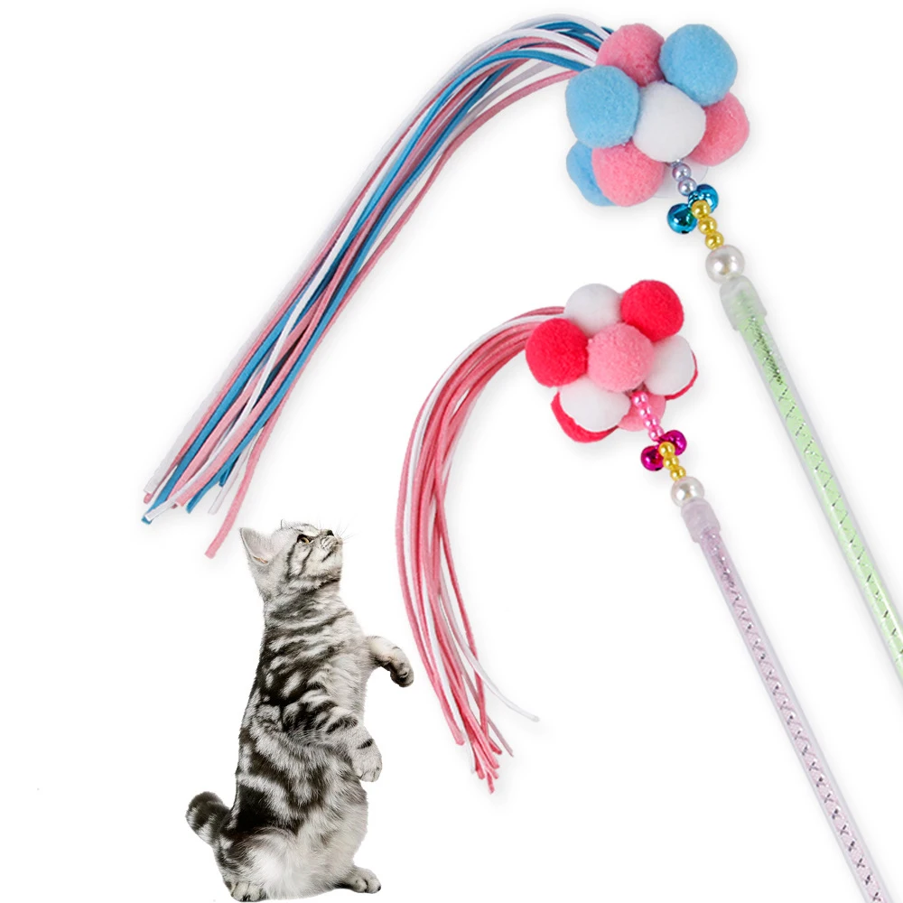 

Cat Toys Interactive Cat Wands Teaser Kitten Toys Cat Stick with Balls Bells and Tassel for Kitten Having Fun Exercise Playing