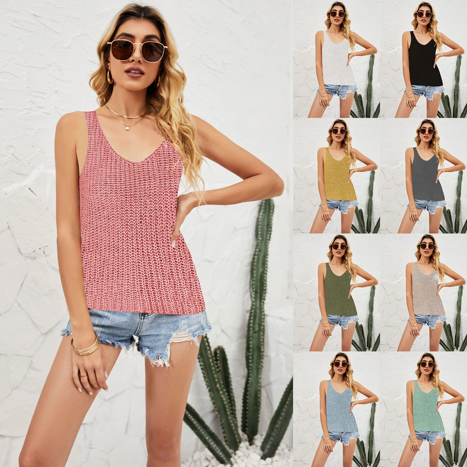 2023 spring and summer new fashion solid color suspender vest V-neck ice silk sweater female
2023 spring and summer new fashion solid color suspender vest V-neck ice silk sweater female