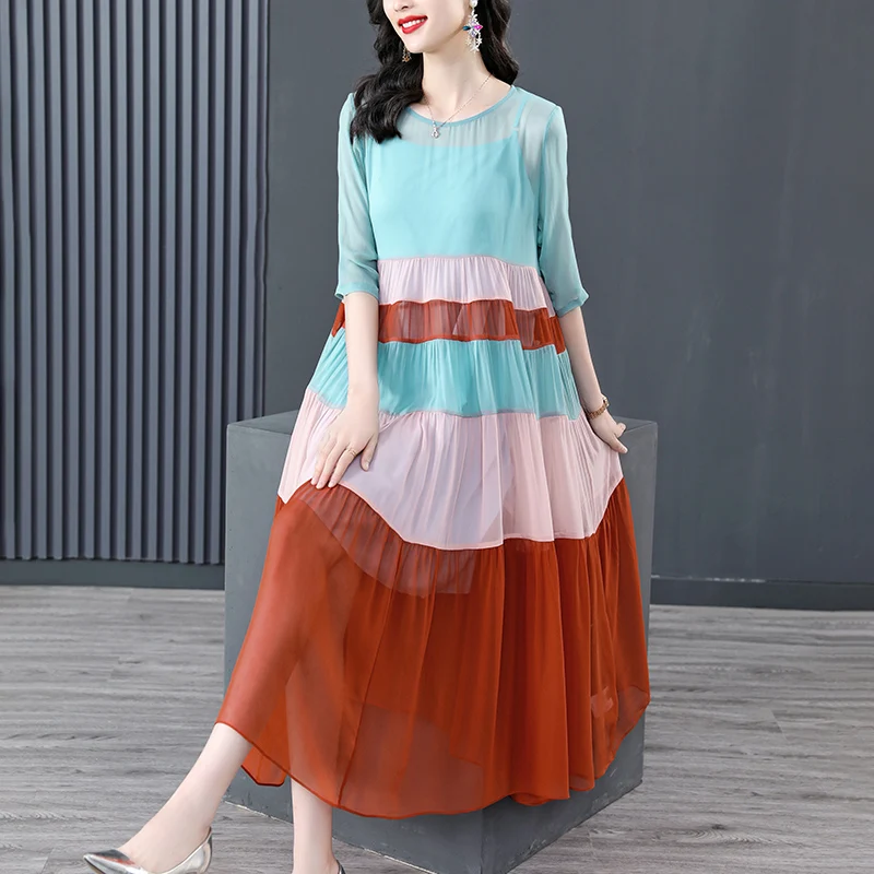 2023 New Boho Chiffon Patchowrk Striped Mididress Summer Fashion Light Casual Beach Sundress Women Korean Elegant Party Vestidos
2023 New Boho Chiffon Patchowrk Striped Mididress Summer Fashion Light Casual Beach Sundress Women Korean Elegant Party Vestidos