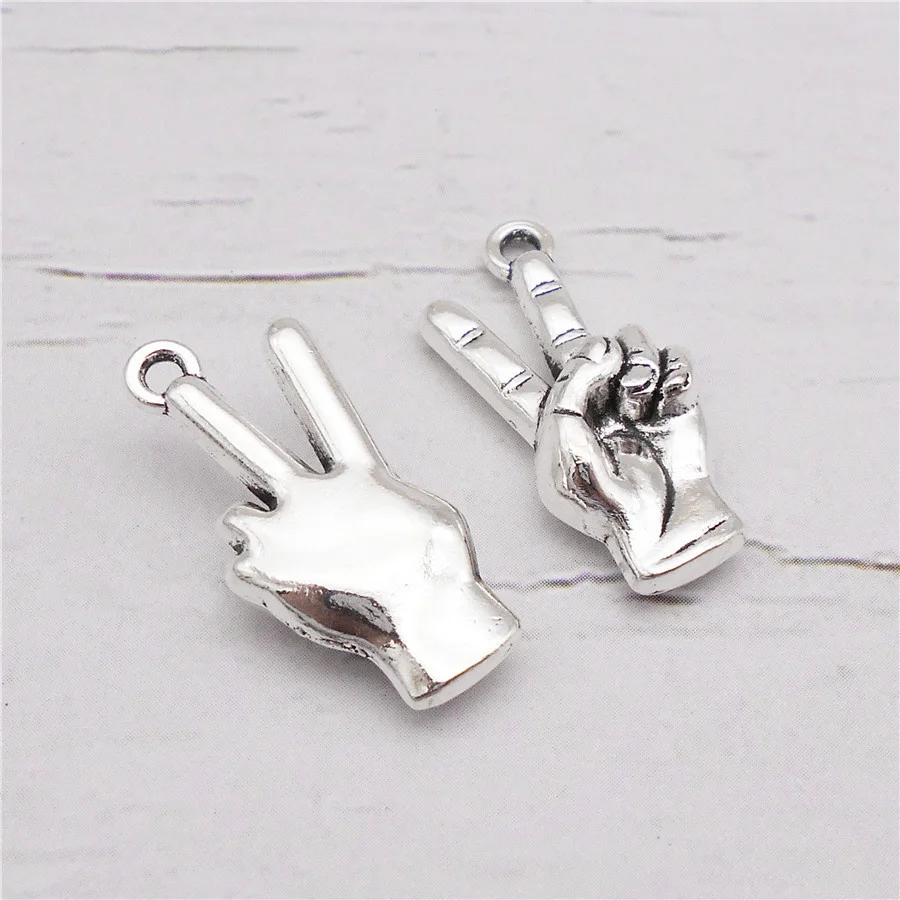 

Julie Wang 10PCS Peace Sign Charms Zinc Alloy Antique Silver Color Hand Gesture Pendant Punk Jewelry Making Accessory