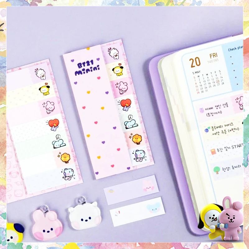 

Bt21 Sticky Notes Kawaii Long Strip Mini Anime Rj Tata Chimmy Koya Cooky Bts Peripheries Cute Students Stationery Fans Gifts