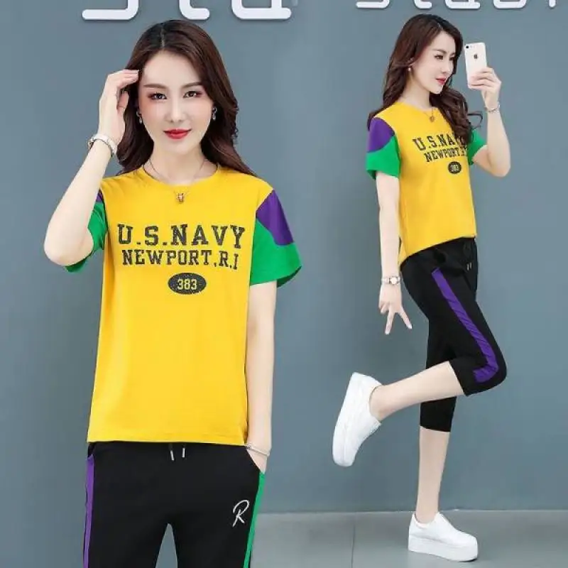 2022 Summer New Trendy Cropped Pants Two Piece Sets Women Casual Short Sleeved Large Size Loose Clothes Yellow White Black
2022 Summer New Trendy Cropped Pants Two Piece Sets Women Casual Short Sleeved Large Size Loose Clothes Yellow White Black