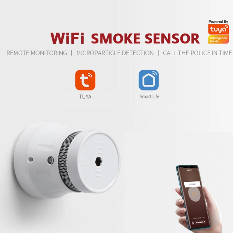 

Система домашней безопасности Tuya, умный детектор дыма с Wi-Fi, с датчиком, охранная сигнализация, дымовая сигнализация, противопожарная систе...