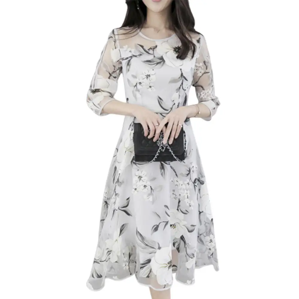 Women O-Neck 3/4 Mesh Sleeve Floral Print Large Swing Double Layer Midi Dress Elegant Dresses for Women
Women O-Neck 3/4 Mesh Sleeve Floral Print Large Swing Double Layer Midi Dress Elegant Dresses for Women