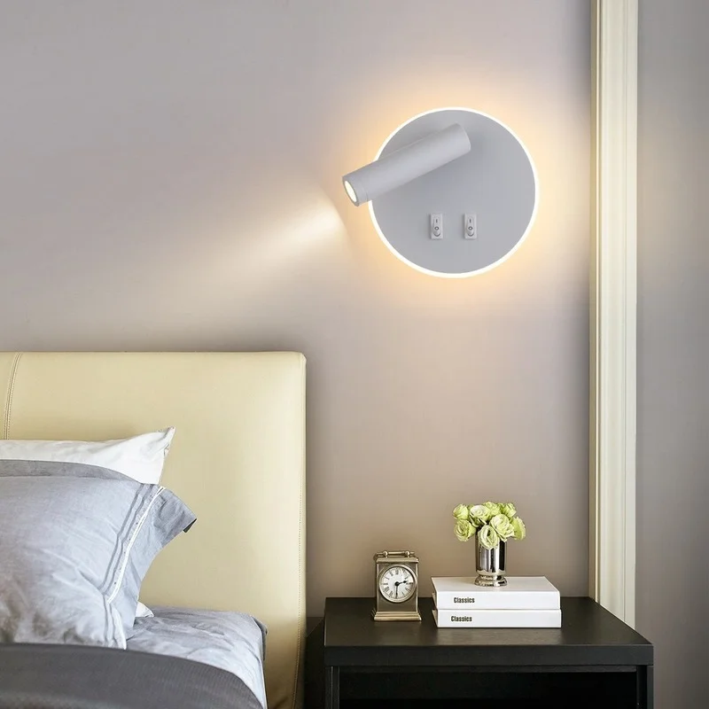 

11W Wall Light Backlight 350 Degree Rotation Adjustable Wall Lamp Hotel Bedroom Bedside Study Reading Sconce Lamp with Switch