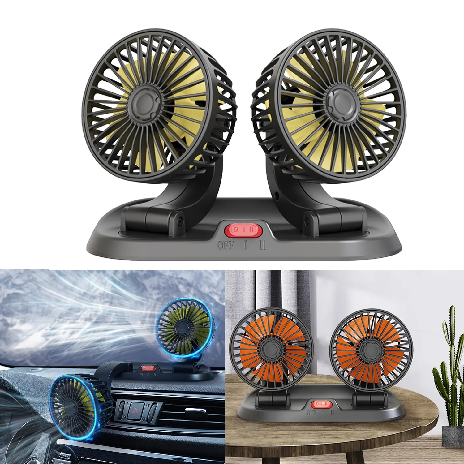 Car Fan Dual Head USB or 12V/24V Dash Cooling Fan 2 Speeds Adjustable Driver Passenger Auto Cooler Air Fan Accessories
Car Fan Dual Head USB or 12V/24V Dash Cooling Fan 2 Speeds Adjustable Driver Passenger Auto Cooler Air Fan Accessories