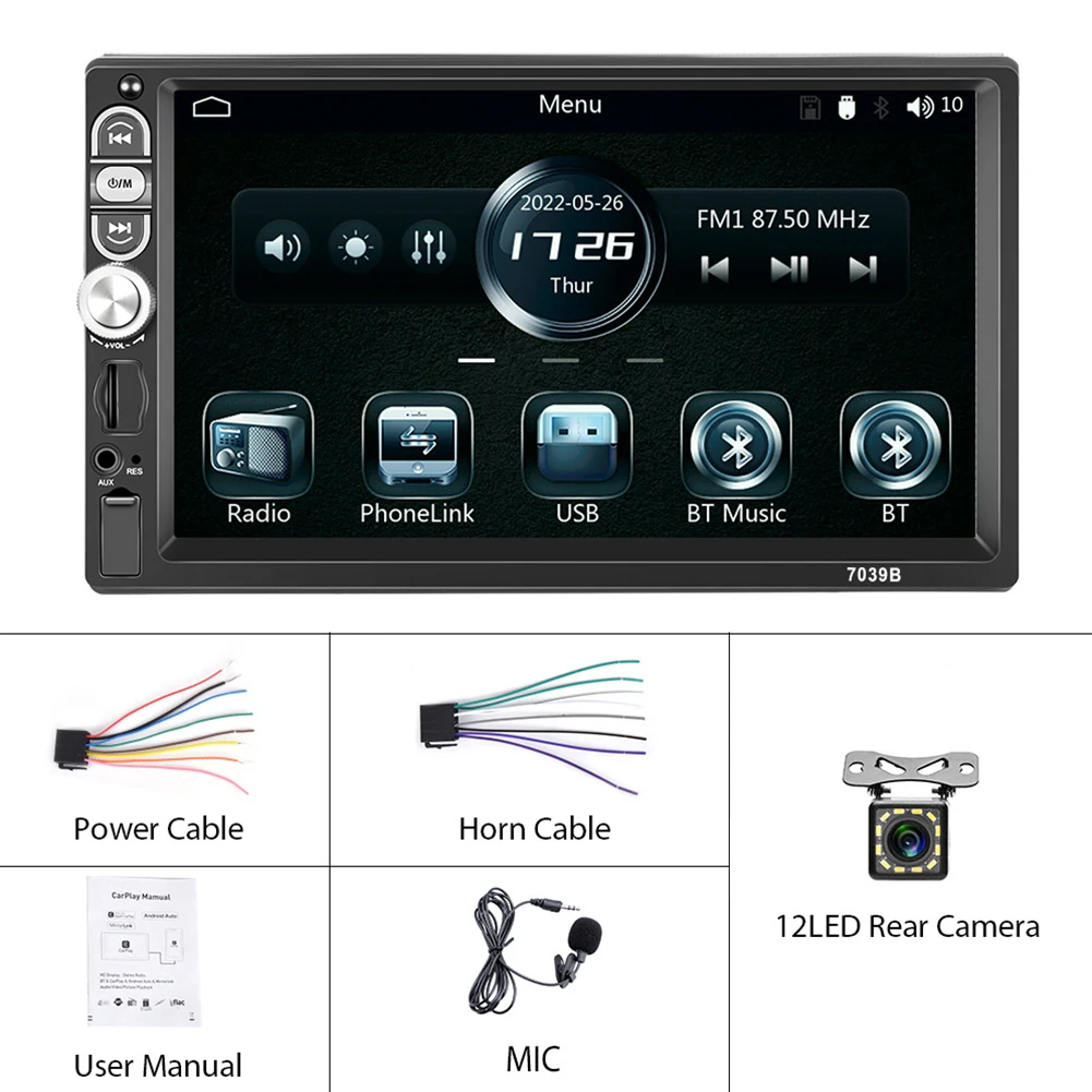 7 Inch 7039B Car Radio Bluetooth Wired Carplay FM Stereo Radio Reversing Camera Mirror Link MP5 Player AUX In USB Charging
7 Inch 7039B Car Radio Bluetooth Wired Carplay FM Stereo Radio Reversing Camera Mirror Link MP5 Player AUX In USB Charging