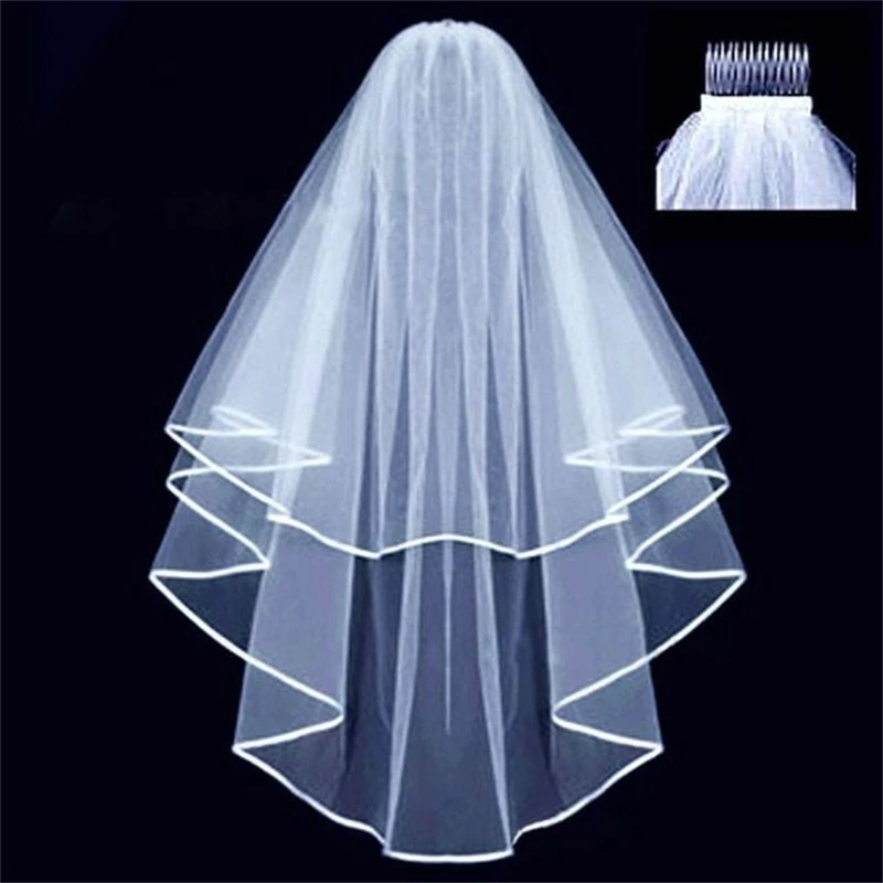 Elegant Bridal Veils with Ribbon Edge Brand New Short Princess Wedding Accessories 2 Layers White/Ivory Wedding Veil With Comb
Elegant Bridal Veils with Ribbon Edge Brand New Short Princess Wedding Accessories 2 Layers White/Ivory Wedding Veil With Comb