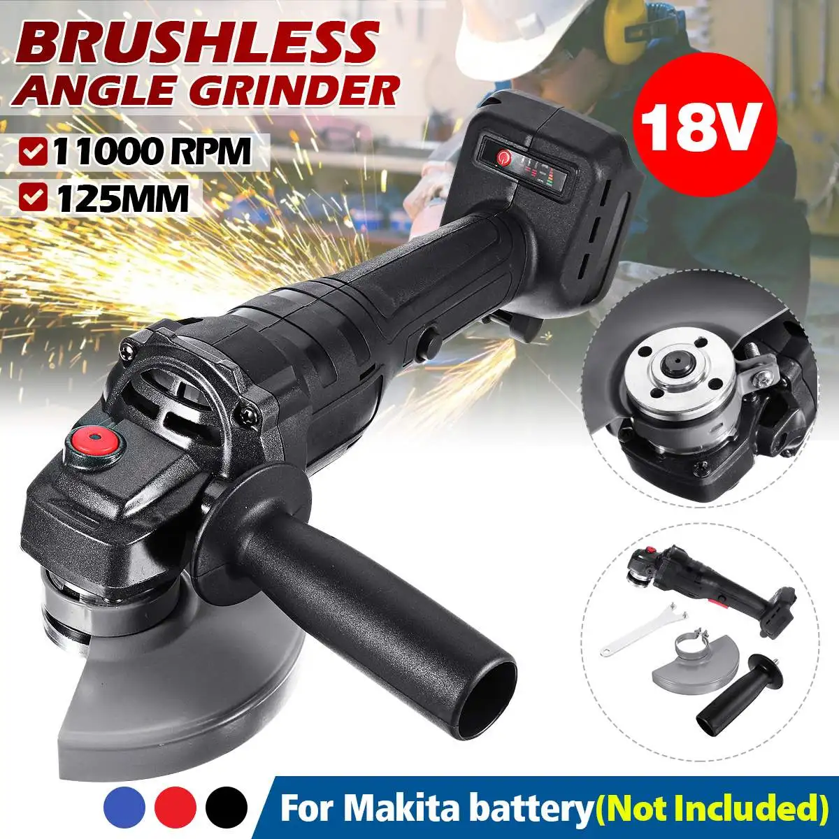 125mm Brushless Impact Angle Grinder Variable Speed Cordless Rechargeable Grinder Cutting Machine for Makita 18V Battery
125mm Brushless Impact Angle Grinder Variable Speed Cordless Rechargeable Grinder Cutting Machine for Makita 18V Battery