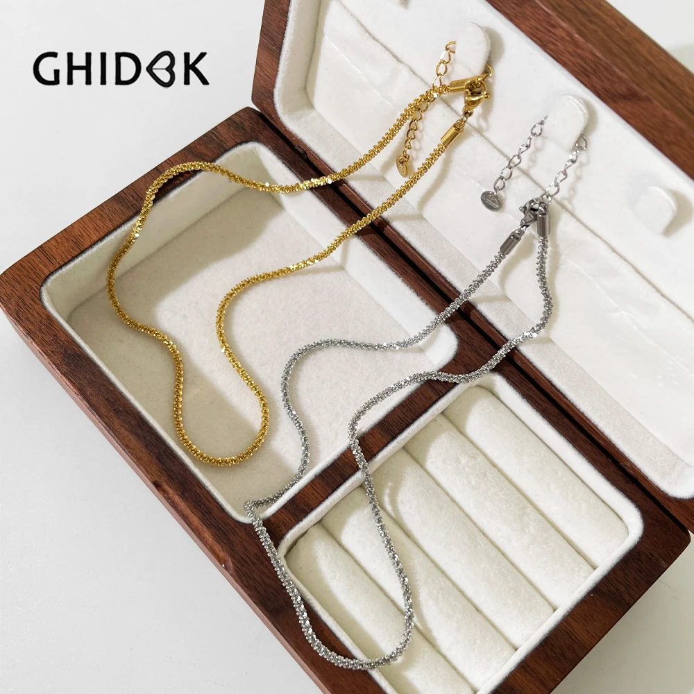 

GHIDBK Stainless Steel Gold Pvd Plated Sparkling Glitter Chain Choker Women Free Tarnish Margarita Chains Necklaces Glamorous