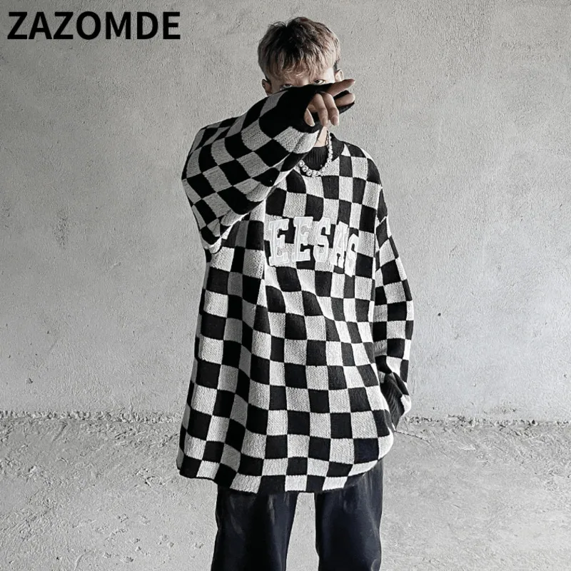 Мужской свитер в клетку, с круглым вырезом и длинным рукавом
Мужской свитер в клетку, с круглым вырезом и длинным рукавом