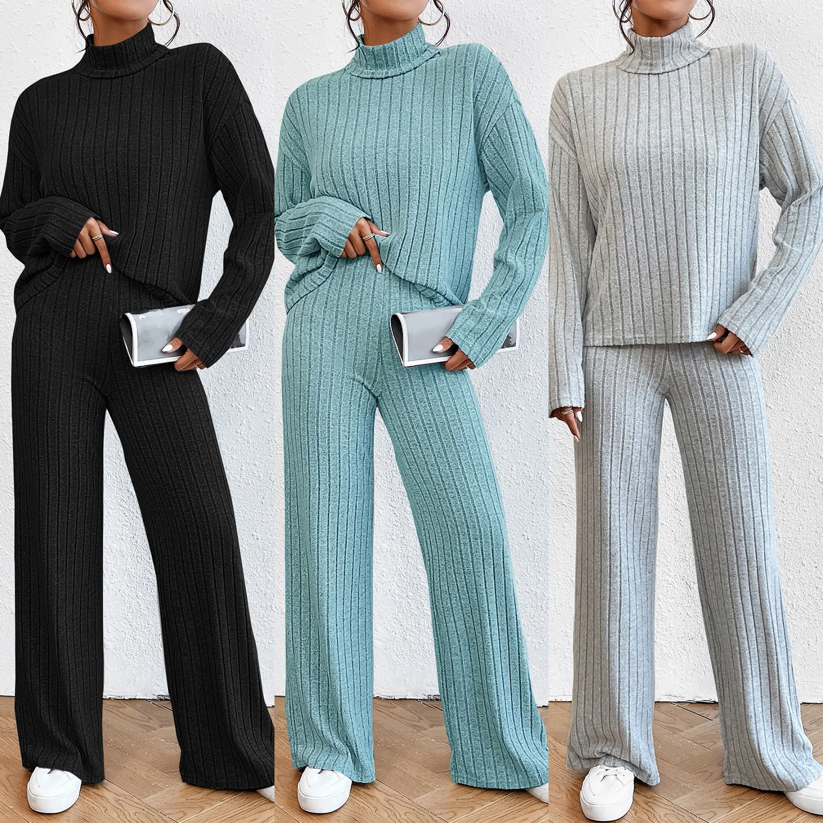 Women Long Sleeve Shirt & Trouser Suit Soft Knit Turtleneck Sweater and Wide Leg Pants Set Loungewear Pullover Tops Palazzo Wear
Women Long Sleeve Shirt & Trouser Suit Soft Knit Turtleneck Sweater and Wide Leg Pants Set Loungewear Pullover Tops Palazzo Wear