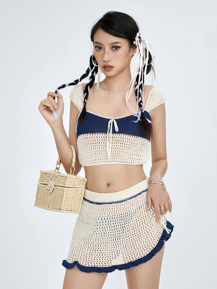 wsevypo Faiycore Summer 2Piece Knit Suits Women Sleeveless Backless Tie Up Crop Vest Tops+Mini Skirt Contrast Color Crochet Sets
wsevypo Faiycore Summer 2Piece Knit Suits Women Sleeveless Backless Tie Up Crop Vest Tops+Mini Skirt Contrast Color Crochet Sets
