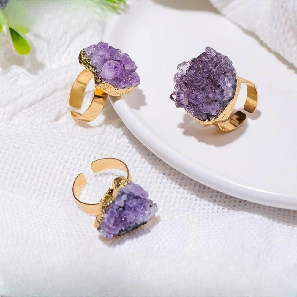 Natural Irregular Amethyst Cluster Rough Stone Gold Plated Open Rings Reiki Healing Personality Jewelry Gift
Natural Irregular Amethyst Cluster Rough Stone Gold Plated Open Rings Reiki Healing Personality Jewelry Gift