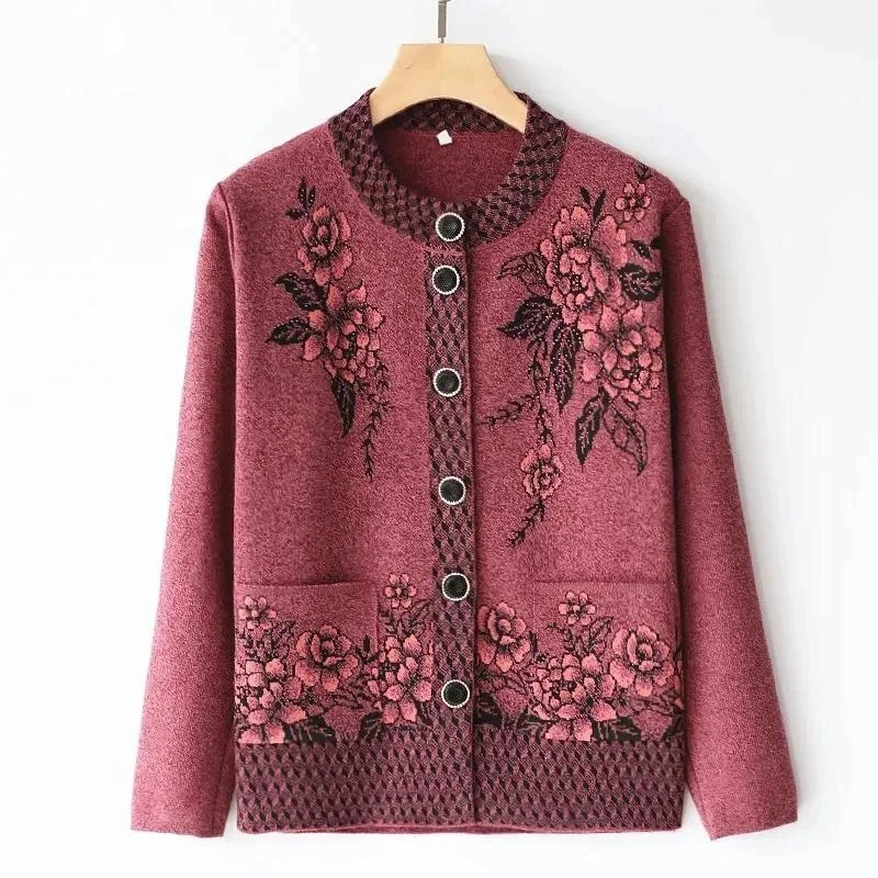 Spring Autumn Women's Sweater Middle-aged Mom Wear Round Neck Single Breasted Knit Sweater Ladies Cardigan Jacket Sweaters Coat
Spring Autumn Women's Sweater Middle-aged Mom Wear Round Neck Single Breasted Knit Sweater Ladies Cardigan Jacket Sweaters Coat