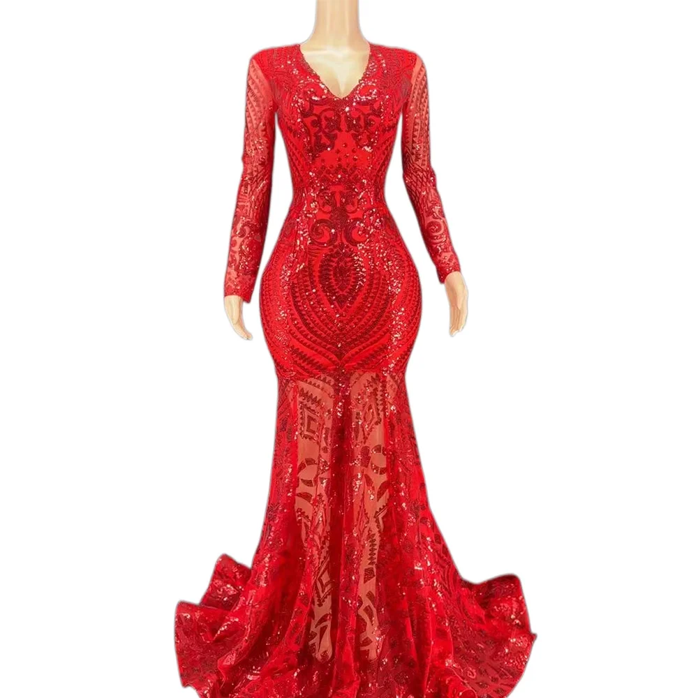 Red Shining Rhinestones Sequins Printing Sexy V-Neck Long Dress For Women Evening Wedding Clothing Celebrity Ballroom Wears
Red Shining Rhinestones Sequins Printing Sexy V-Neck Long Dress For Women Evening Wedding Clothing Celebrity Ballroom Wears