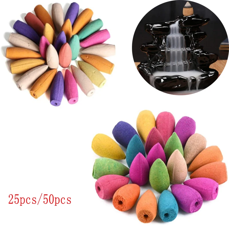 

25pcs/50pcs Backflow Incense Cones Sandalwood Jasmine Rose Smoke Cone Reflux Tower Incense Bullet