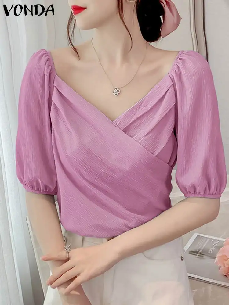 Women Summer Blouses 2023 Sexy V-Neck Tops VONDA Fashion Tunic Short Puff Sleeve Elegant Shirts Casual Solid Color Blusas Femme
Women Summer Blouses 2023 Sexy V-Neck Tops VONDA Fashion Tunic Short Puff Sleeve Elegant Shirts Casual Solid Color Blusas Femme