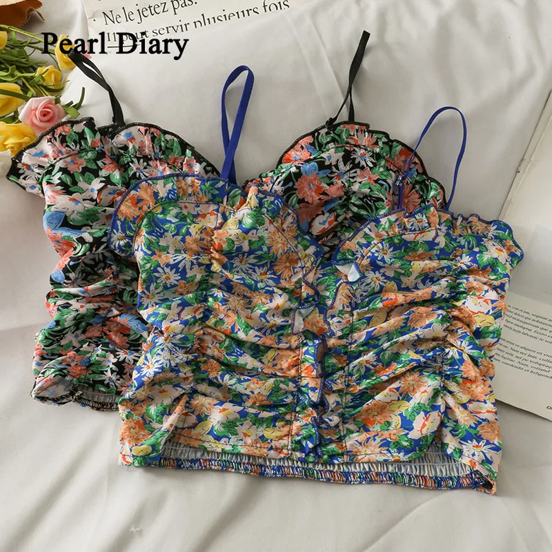 Pearl Diary Women Summer New Flower Printing Folds Slip Vest Sexy Retro Thin Crop Tops All-Match Slim Sleeveless Small Vest
Pearl Diary Women Summer New Flower Printing Folds Slip Vest Sexy Retro Thin Crop Tops All-Match Slim Sleeveless Small Vest