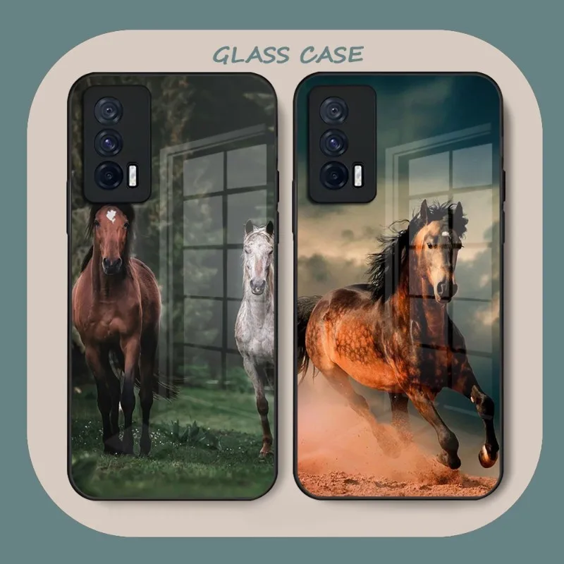 

Running Horse Phone Case Glass For Vivo Y73 Y31S Y76S Y55S Y30 S10 S10E S12 S9 S9E X60 X70 IQOO9 8 7 NEO5 5S 5SE Coque