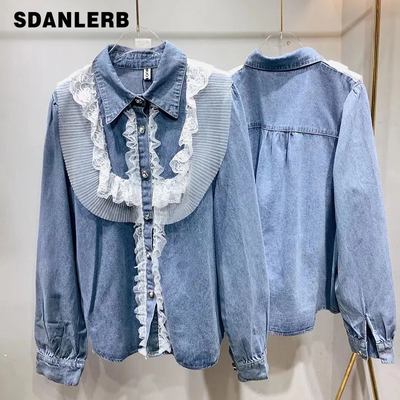 European Goods Lace Stringy Selvedge Denim Shirt for Women 2022 Spring New Tops All-matching Loose Fashion Long Sleeve Blouse
European Goods Lace Stringy Selvedge Denim Shirt for Women 2022 Spring New Tops All-matching Loose Fashion Long Sleeve Blouse