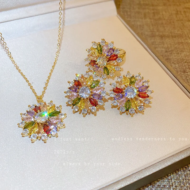 Silver Needle Light Luxury Color Zircon Flower Earrings Fashion Personality Design Sense Korean Temperament Commuter Ea
Silver Needle Light Luxury Color Zircon Flower Earrings Fashion Personality Design Sense Korean Temperament Commuter Ea