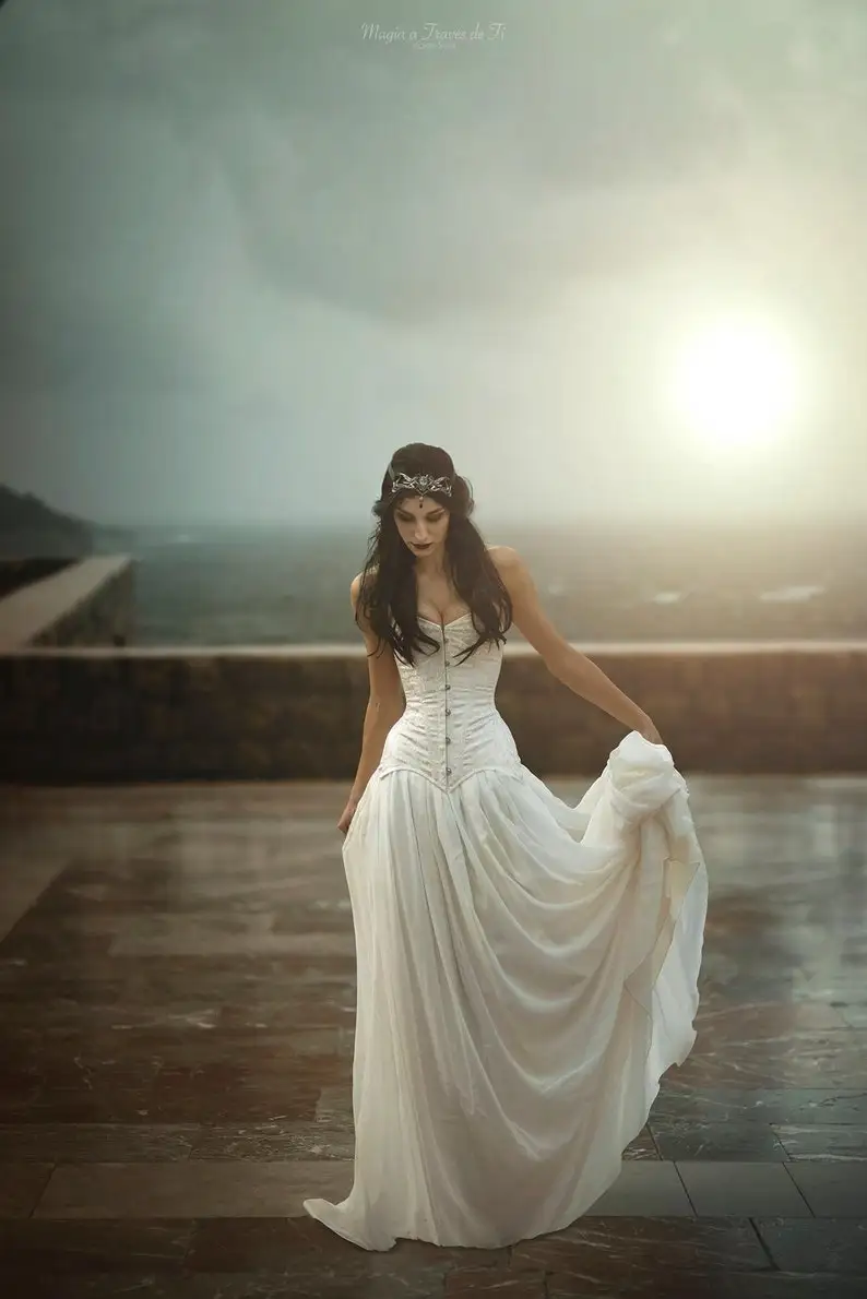 Fullmoon gothic nymph bridal dress White ethereal fae gown for fantasy wedding lotr Elven fairy witch dress for wicca ceremony
Fullmoon gothic nymph bridal dress White ethereal fae gown for fantasy wedding lotr Elven fairy witch dress for wicca ceremony