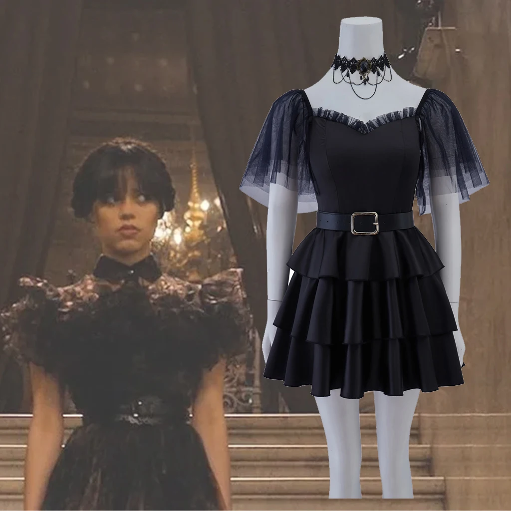 Movie Wednesday Addams Cosplay Costume Black Ball Gown Wednesday Sexy Party Black Outfits Women Girl Halloween Clothing 
Movie Wednesday Addams Cosplay Costume Black Ball Gown Wednesday Sexy Party Black Outfits Women Girl Halloween Clothing