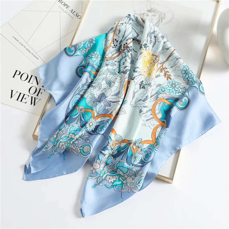 

Fashion Kerchief Hijab Scarf For Women Sqaure Headband Silk Feel Neck Scarves 90CM Print Shawls Wraps Bandana Head Scarfs Ladies