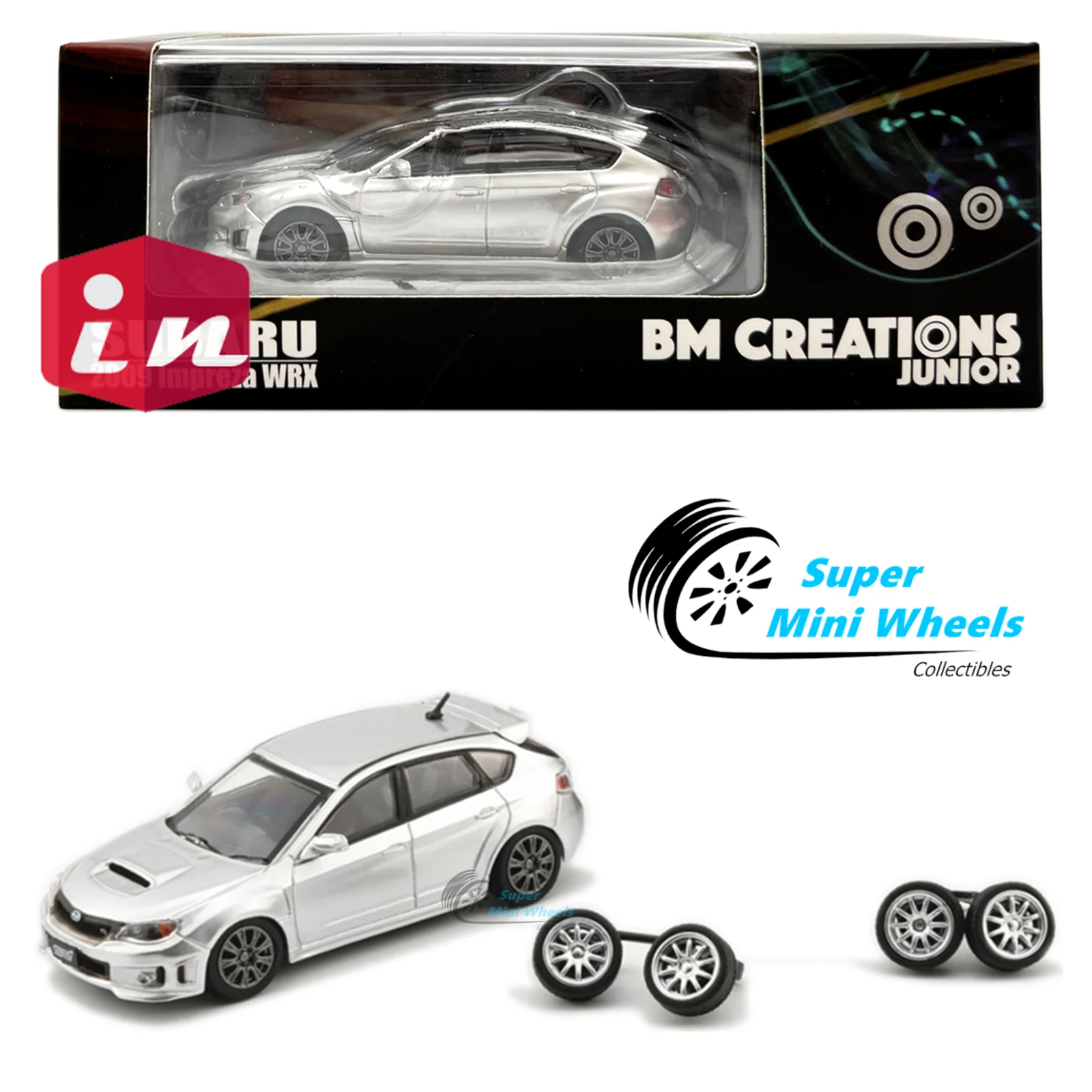 

BM Creations 1:64 - 2009 Impreza WRX (Silver) with Accessories DieCast Model Car Collection Limited Edition Hobby Toy Car