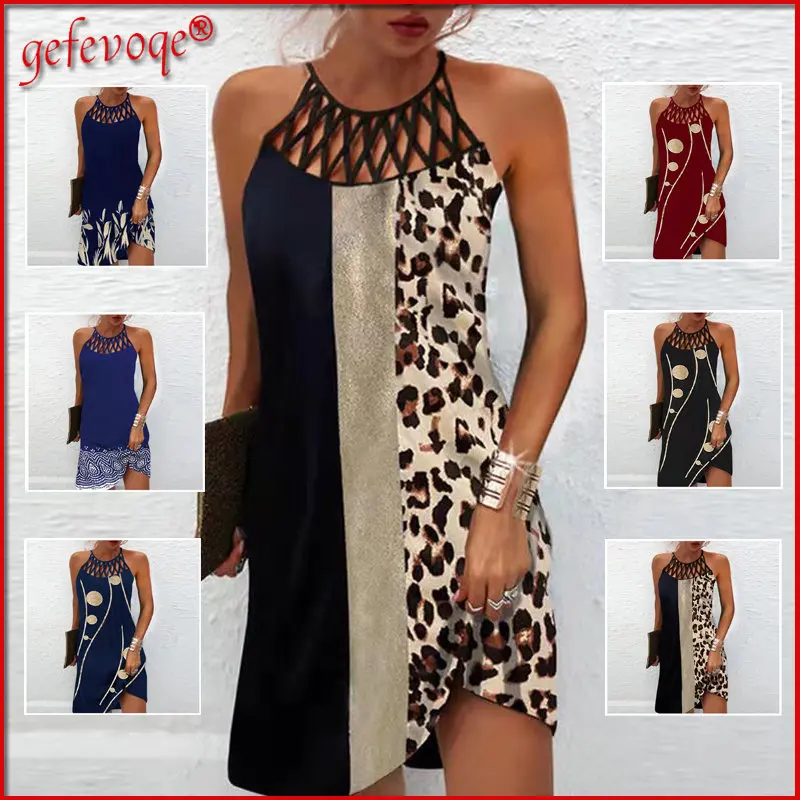 Женское мини-платье с леопардовым принтом, без рукавов 
Женское мини-платье с леопардовым принтом, без рукавов