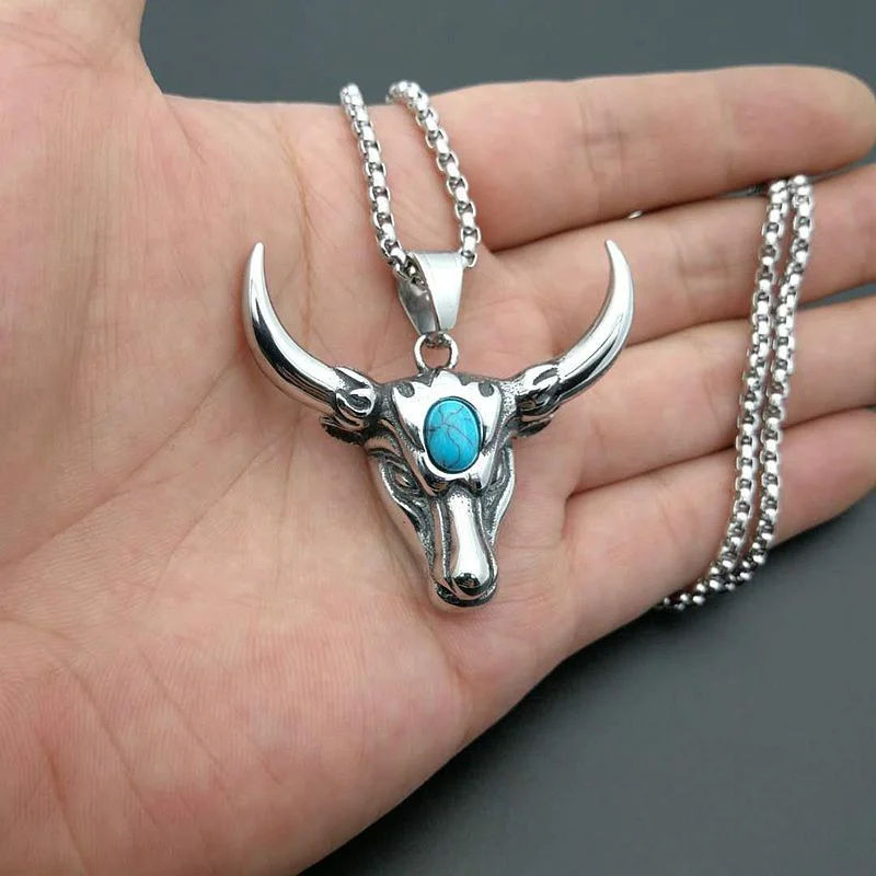 New Vintage Men's Fashion Titanium Steel Turquoise Bull Head Pendant Necklace Punk Hip Hop Fashion Jewelry Personality Necklace
New Vintage Men's Fashion Titanium Steel Turquoise Bull Head Pendant Necklace Punk Hip Hop Fashion Jewelry Personality Necklace
