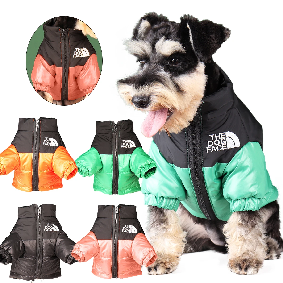 

Зимняя пуховая куртка с изображением лица собаки, одежда для маленьких и средних собак, теплый толстый пуховой жилет на белом утином пуху, пальто для щенка французского бульдога