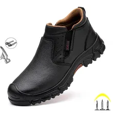 Genuine Leather Cow Suede Safety Work Shoes For Men Composite Head Anti Nail Anti Static Welding Shoes Indestructible Boots