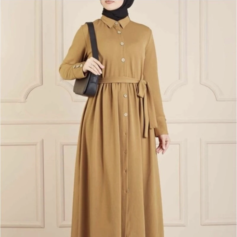 Muslim Fashion Women Dress Lapel Gathered Belt Button Arab Islam Clothing Kaftan Abaya Dubai Turkey Loose Evening Dresses 2022 
Muslim Fashion Women Dress Lapel Gathered Belt Button Arab Islam Clothing Kaftan Abaya Dubai Turkey Loose Evening Dresses 2022