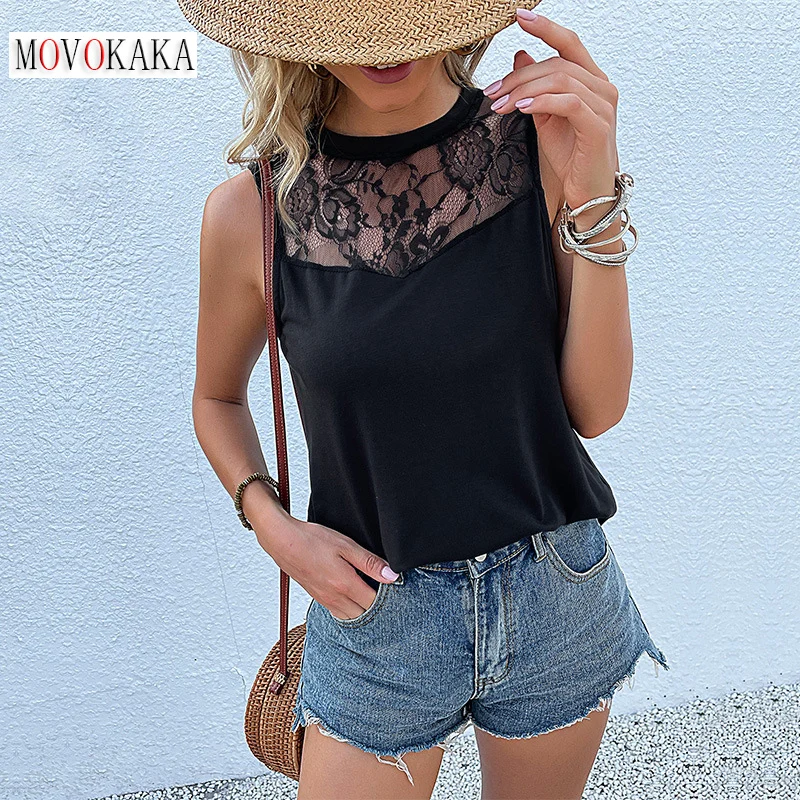 MOVOKAKA Black Sexy Lace Camis Top Women Summer Casual Sleeveless Patchwork Tube Top O Neck Vest Solid Slim Tank Tops Woman
MOVOKAKA Black Sexy Lace Camis Top Women Summer Casual Sleeveless Patchwork Tube Top O Neck Vest Solid Slim Tank Tops Woman