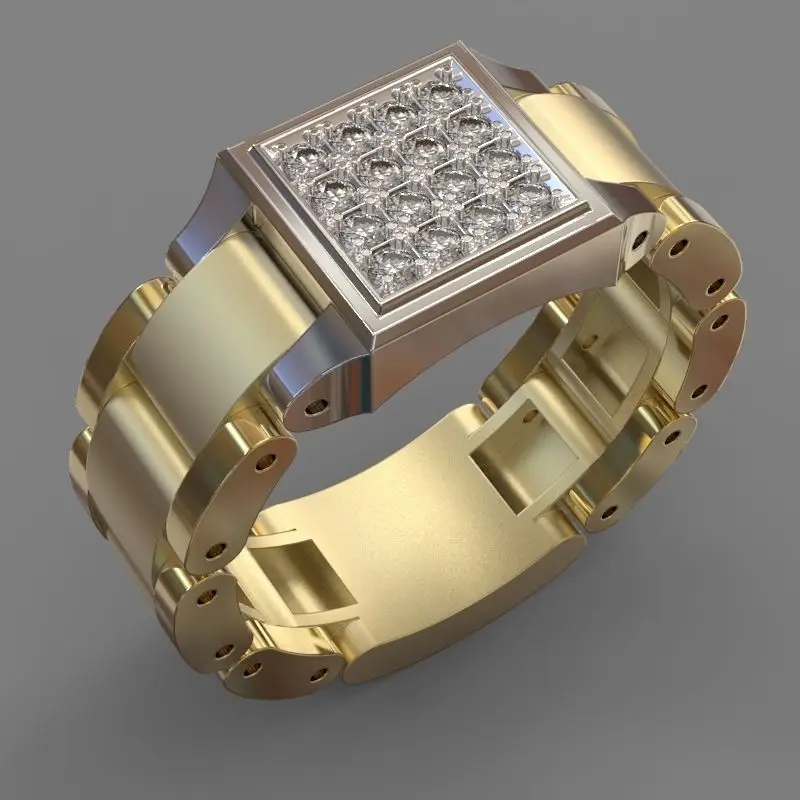 Hot jewelry gold two-color square watch business men's ring fashion gifts holiday men.
Hot jewelry gold two-color square watch business men's ring fashion gifts holiday men.