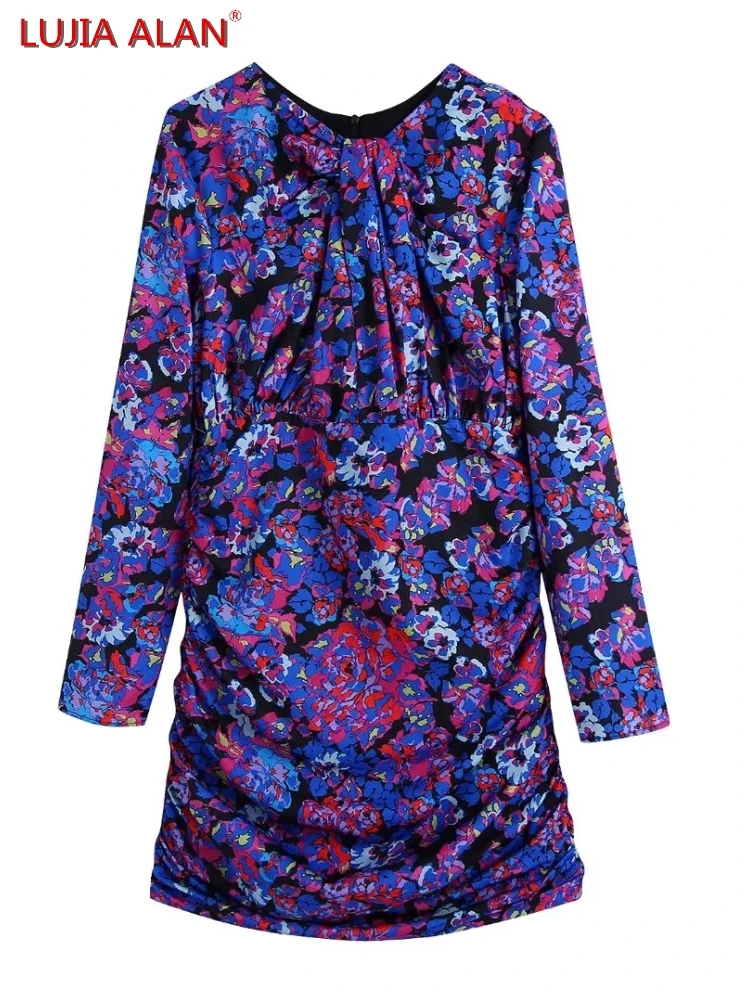 Women Flower Printing O Neck Twist Knot Design Pleated Mini Dress Female Long Sleeve Vestidos LUJIA ALAN D9358
Women Flower Printing O Neck Twist Knot Design Pleated Mini Dress Female Long Sleeve Vestidos LUJIA ALAN D9358