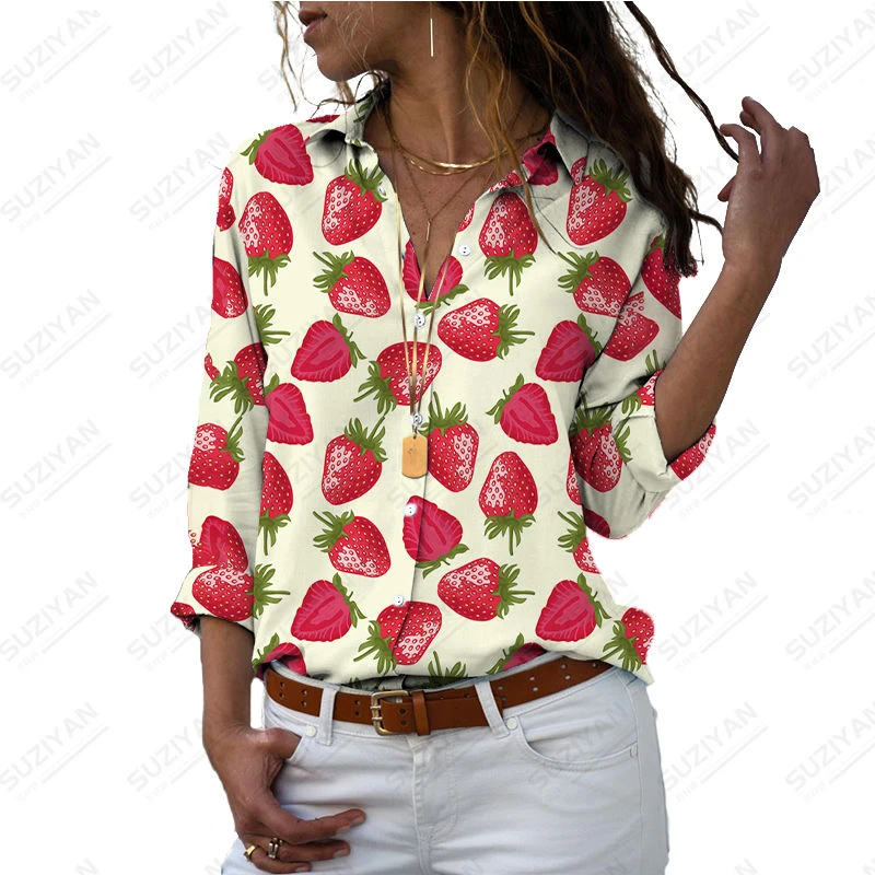 Spring/Summer 2023 Casual Long Sleeve V-Neck Women's Button Top Fashion Women's Fruit Strawberry Print Loose Shirt Plus Size
Spring/Summer 2023 Casual Long Sleeve V-Neck Women's Button Top Fashion Women's Fruit Strawberry Print Loose Shirt Plus Size