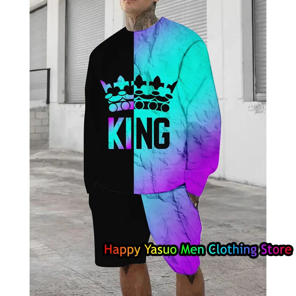 Spring Men Casual Long Sleeve T-Shirt Short Pants Set 2 Pieces Fashion Outfit King Print Tracksuit Male Jogging Suit Clothing
Spring Men Casual Long Sleeve T-Shirt Short Pants Set 2 Pieces Fashion Outfit King Print Tracksuit Male Jogging Suit Clothing