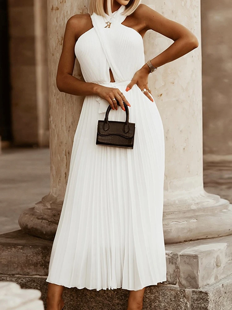 Summer Sexy Hollow Out Solid Draped Maxi Dress Elegant Tie-up Party Hem A-Line Dresses Fashion Cross Halter Women Long Dress
Summer Sexy Hollow Out Solid Draped Maxi Dress Elegant Tie-up Party Hem A-Line Dresses Fashion Cross Halter Women Long Dress