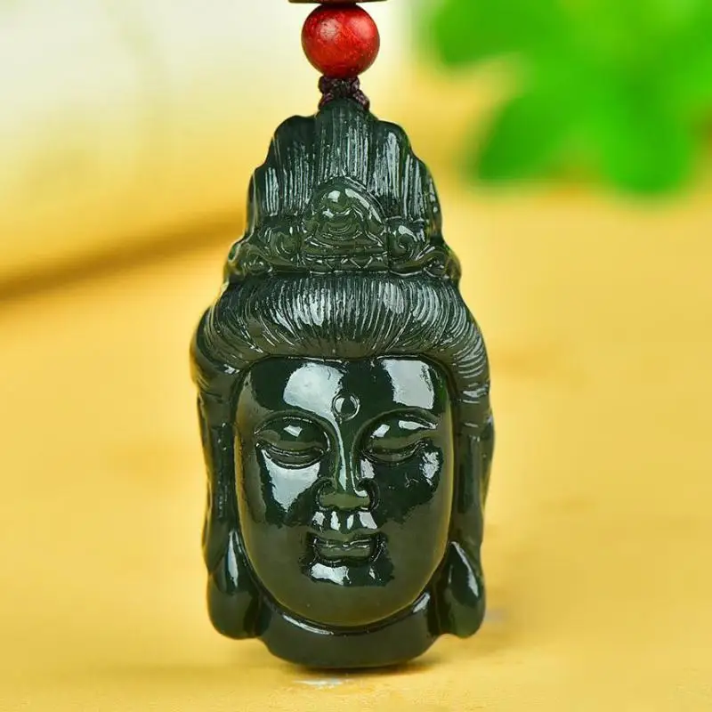 24*48mm Natural Green Jade Guanyin Head Pendant Necklace Men Women Nephrite Hetian Jades Guanyin Bodhisattva Lucky Charms Amulet
24*48mm Natural Green Jade Guanyin Head Pendant Necklace Men Women Nephrite Hetian Jades Guanyin Bodhisattva Lucky Charms Amulet