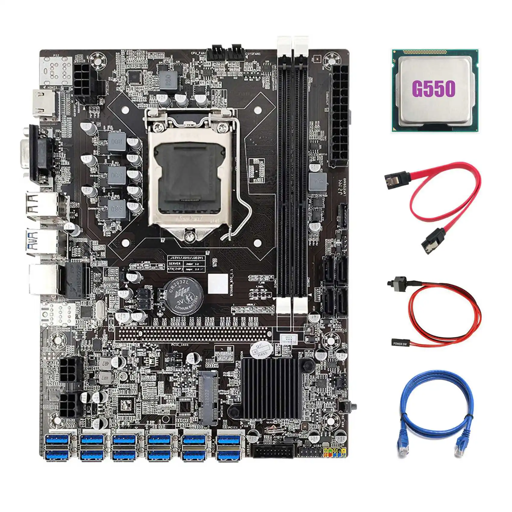 B75 ETH Miner Motherboard 12 PCIE to USB3.0+G550 CPU+RJ45 Network Cable+SATA Cable+Switch Cable LGA1155 Motherboard
B75 ETH Miner Motherboard 12 PCIE to USB3.0+G550 CPU+RJ45 Network Cable+SATA Cable+Switch Cable LGA1155 Motherboard