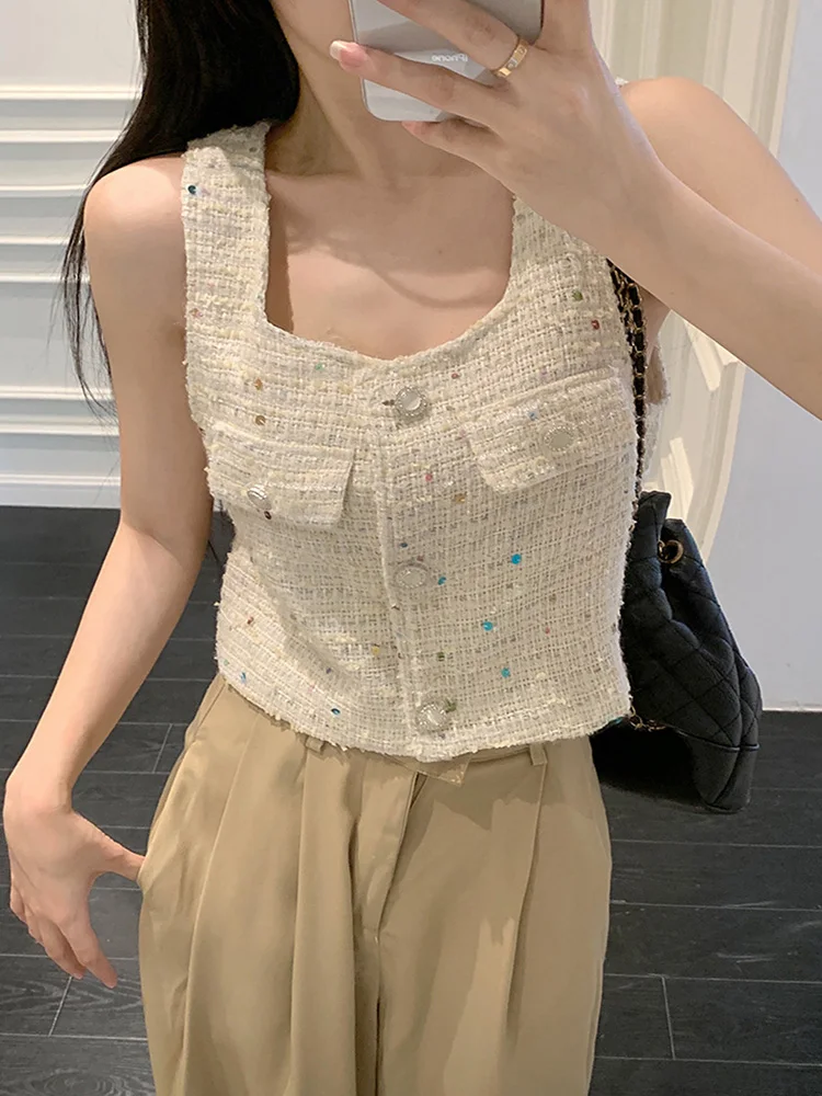 2023 летние модные белые твидовые Жилеты для женщин, женский винтажный Повседневный короткий топ без рукавов
2023 летние модные белые твидовые Жилеты для женщин, женский винтажный Повседневный короткий топ без рукавов