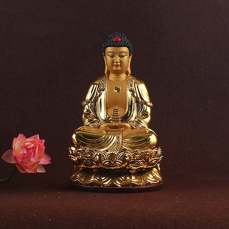 

25.5cm Gold Plated Big Medicine Guanyin Buddha Statue,Pharmacist Resin Sweeping Demon Lotus Base Mascot Home Putting Decoration