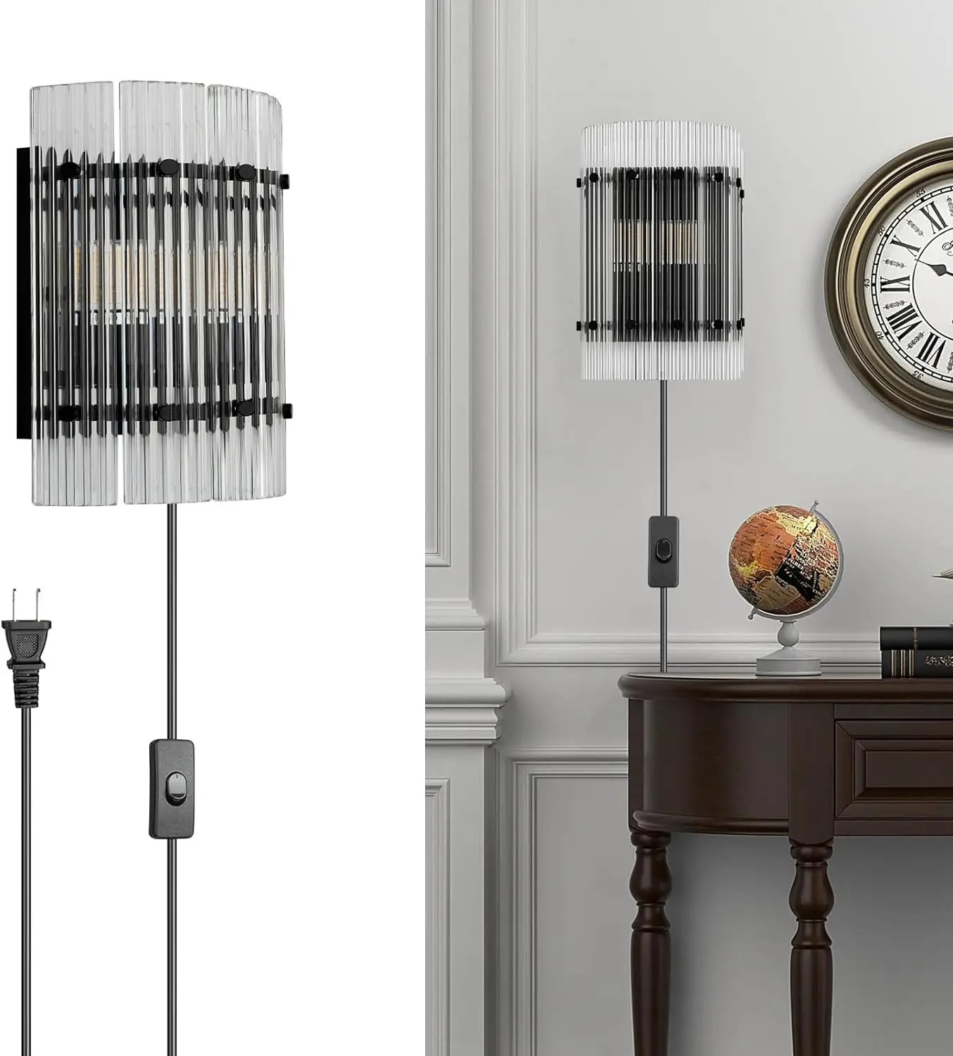 2 Light Plug in Sconce Lamp with Plug in Cord Black Sconce with Cuboid Glass Lampshade Modern Light Fixtures Indoor Sconces
2 Light Plug in Sconce Lamp with Plug in Cord Black Sconce with Cuboid Glass Lampshade Modern Light Fixtures Indoor Sconces